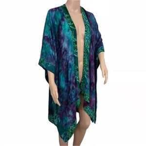 Soft Surroundings Kimono Mid-Length Tie Dye Cover Up Robe